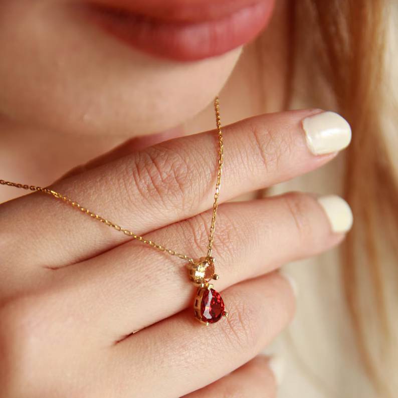 Minimalist Two Birthstone 925 Sterling Silver Necklace Gift for Her