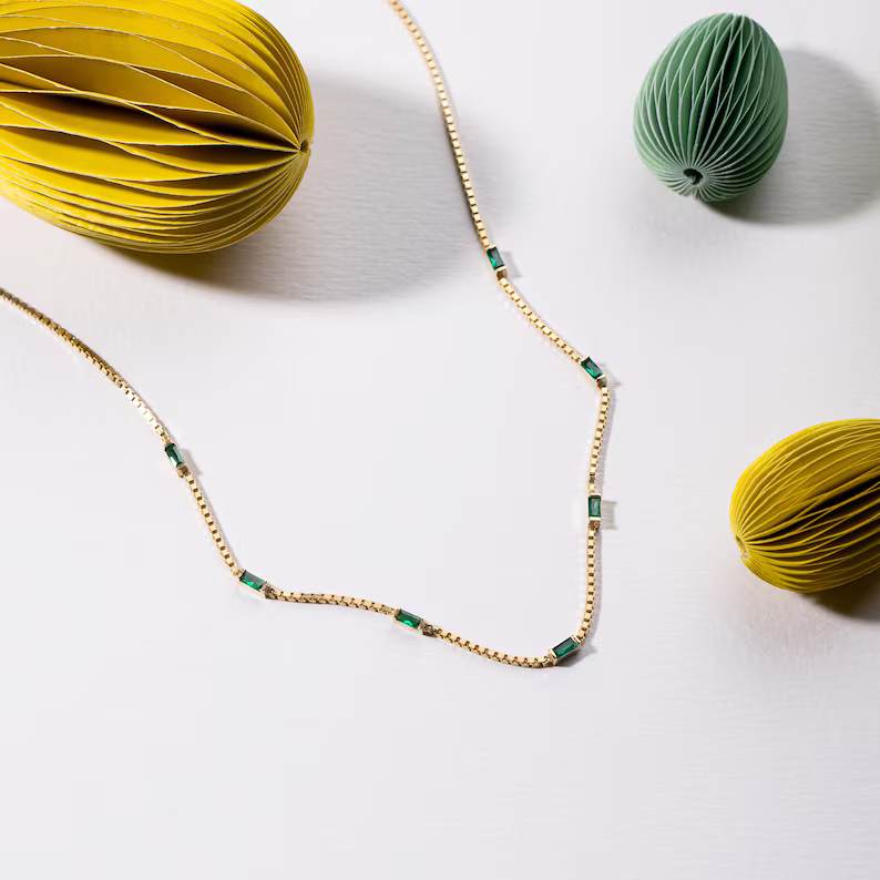 Minimalist Plain 925 Sterling Silver Classic Emerald Green Stone Pendant Necklace