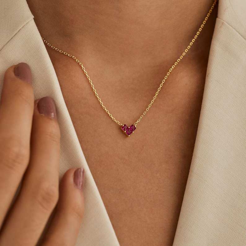 Dainty 925 Sterling Silver Heart Birthstone Pendant Necklace