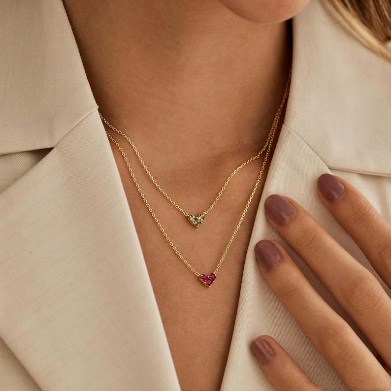 Dainty 925 Sterling Silver Heart Birthstone Pendant Necklace