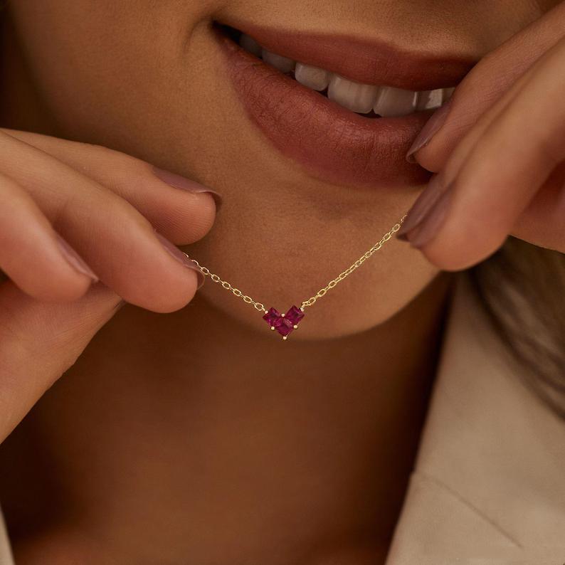 Dainty 925 Sterling Silver Heart Birthstone Pendant Necklace