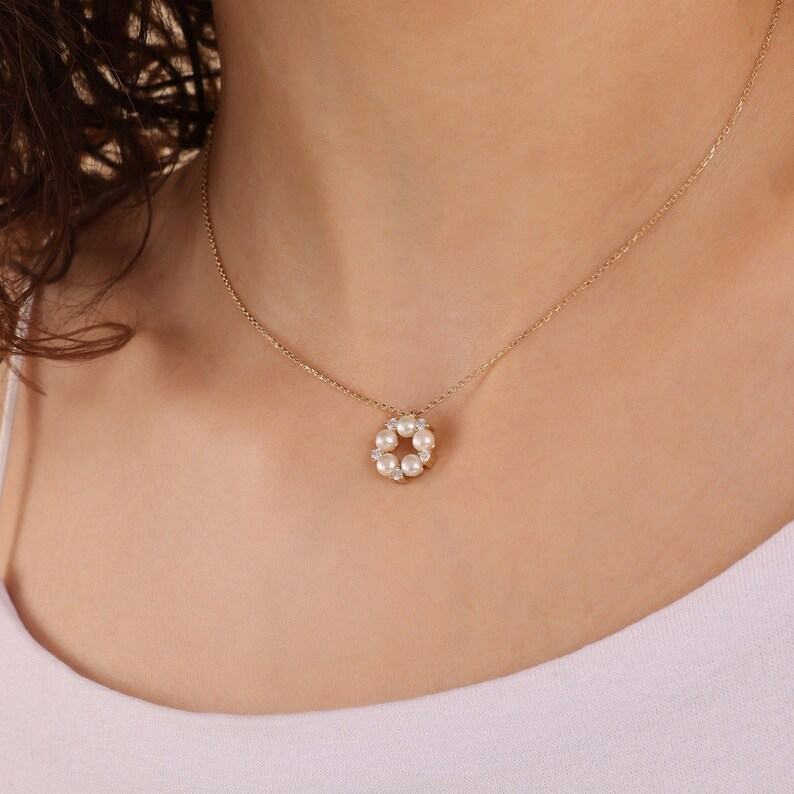 Minimalist Daimond White Sterling Silver Natural Freshwater Pearl Layering Necklace