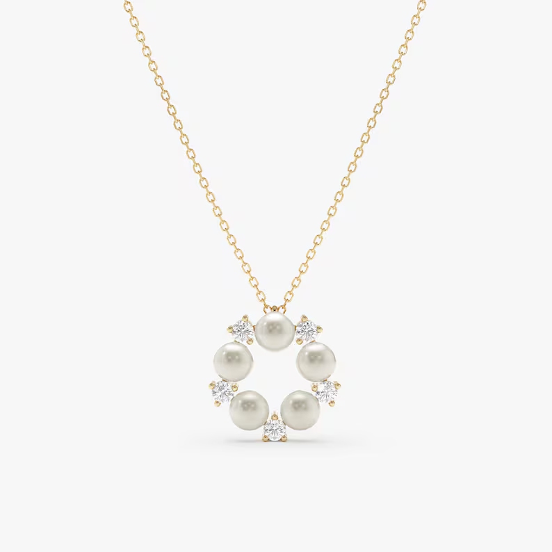 Minimalist Daimond White Sterling Silver Natural Freshwater Pearl Layering Necklace