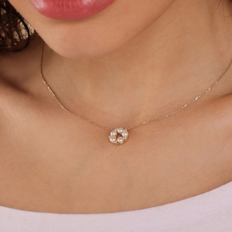 Minimalist Daimond White Sterling Silver Natural Freshwater Pearl Layering Necklace