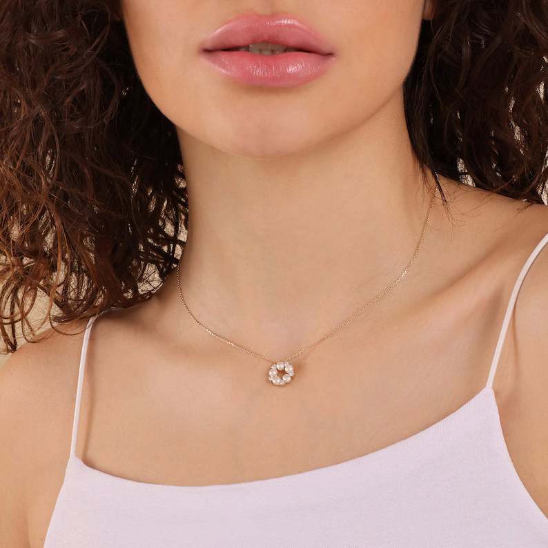 Minimalist Daimond White Sterling Silver Natural Freshwater Pearl Layering Necklace
