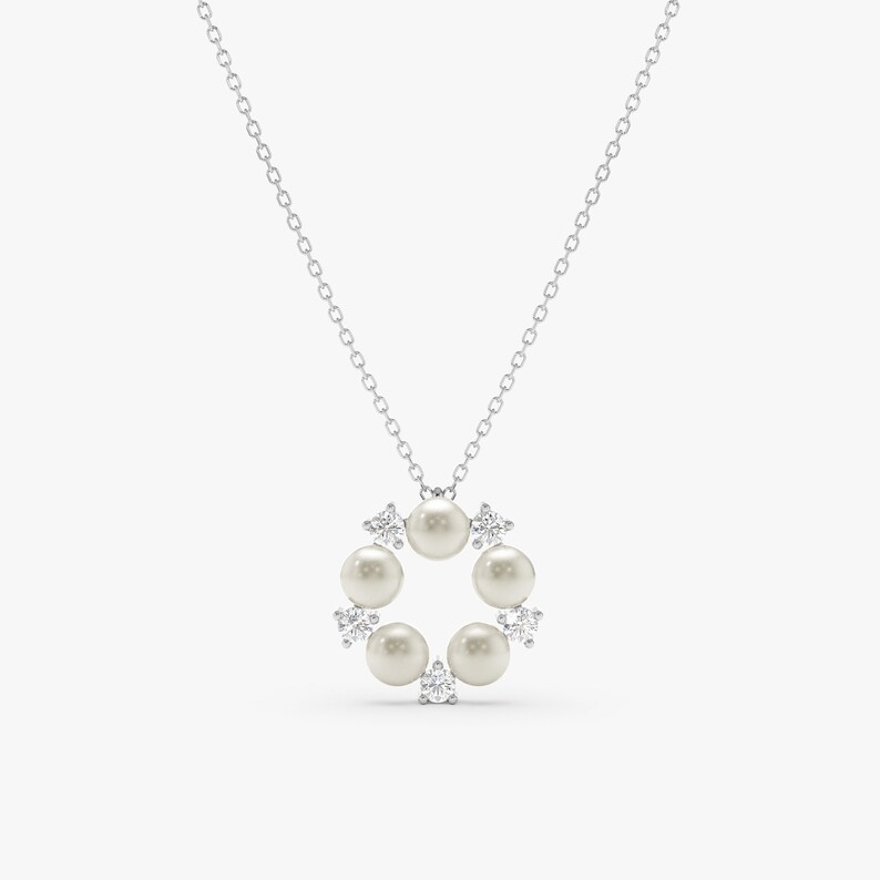 Minimalist Daimond White Sterling Silver Natural Freshwater Pearl Layering Necklace