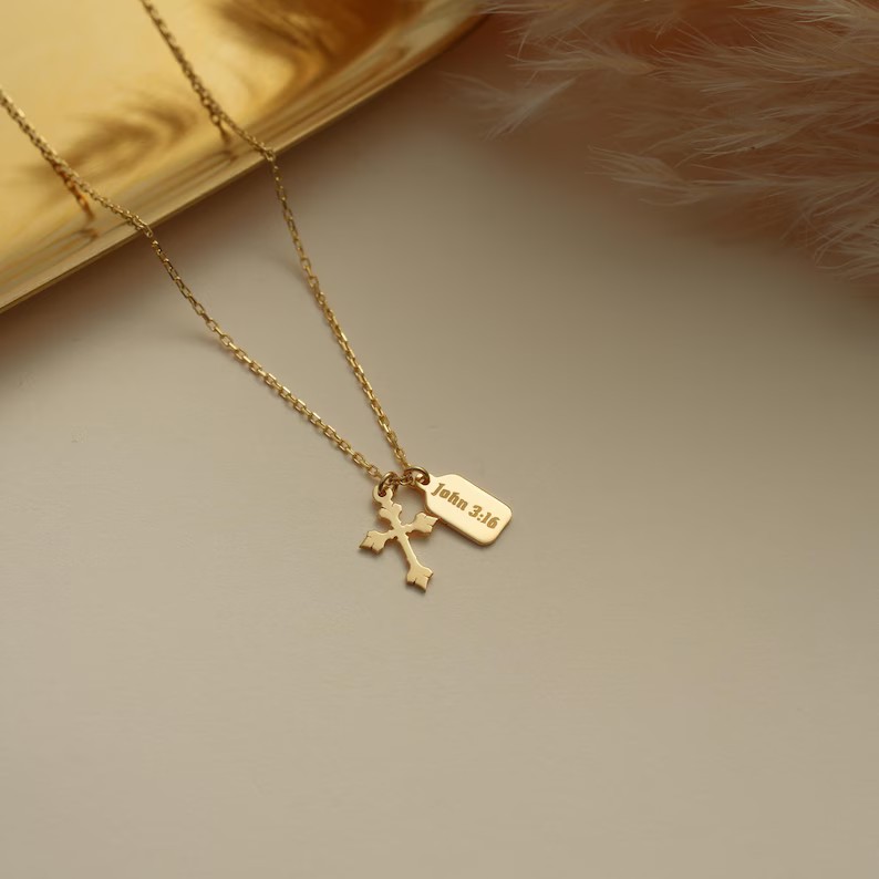 Personalized Yellow Gold 925 Sterling Silver Name Tag Cross Pendant Necklace