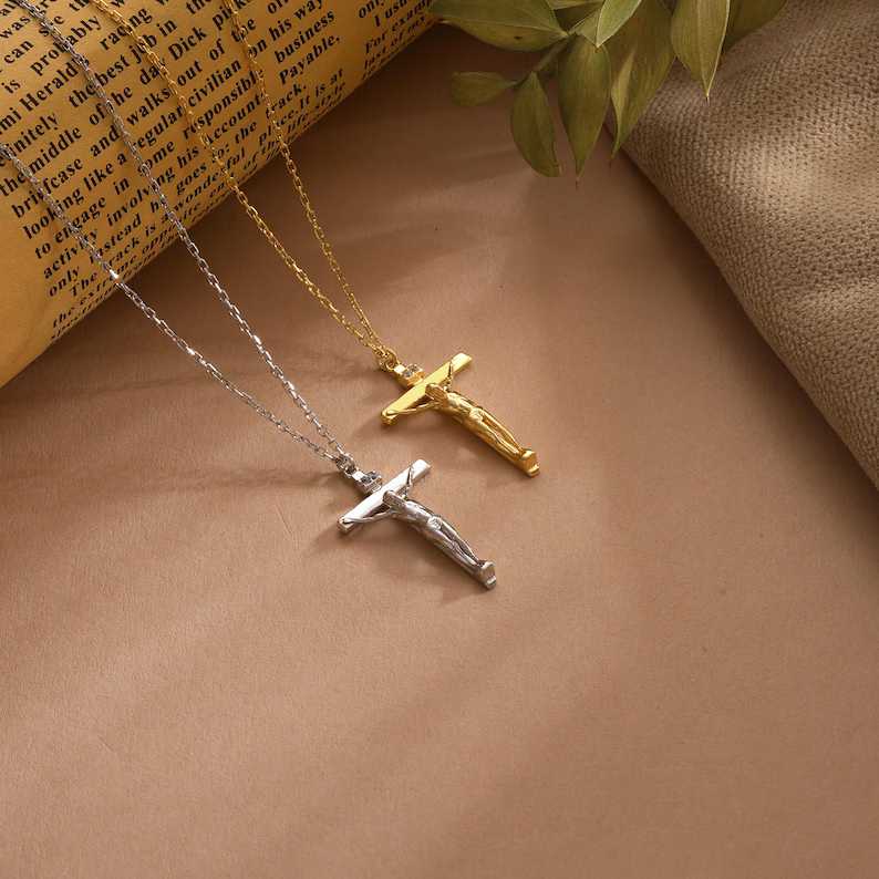 Minimalist 925 Sterling Silver Crucifix Necklace Christian Jewelry Gift for Women