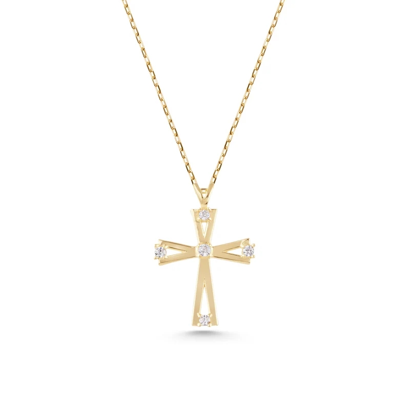 Modern 925 Sterling Silver Diamond White Cross Pendant Necklace