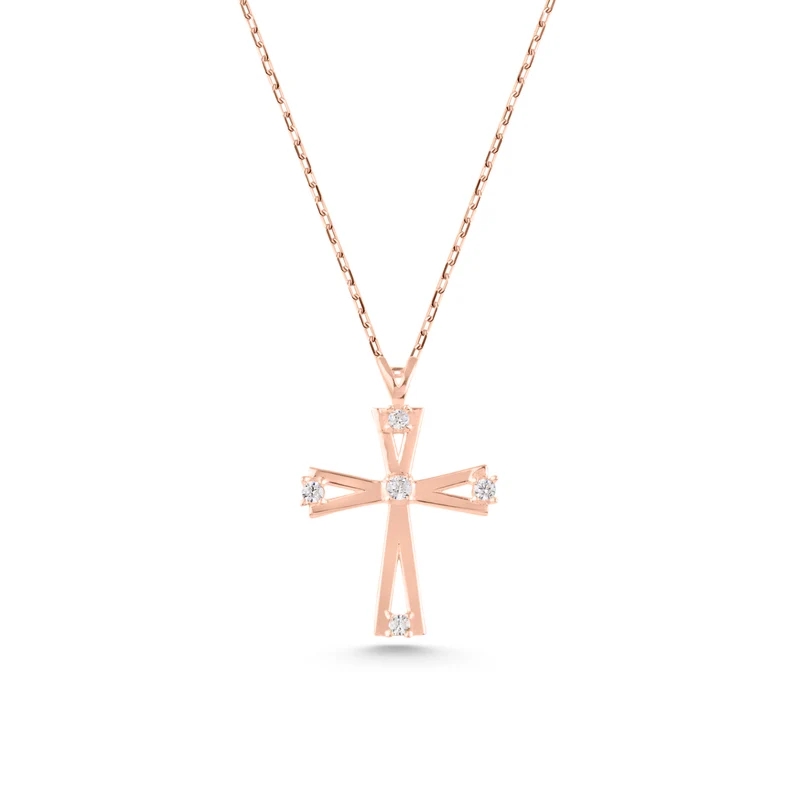 Modern 925 Sterling Silver Diamond White Cross Pendant Necklace