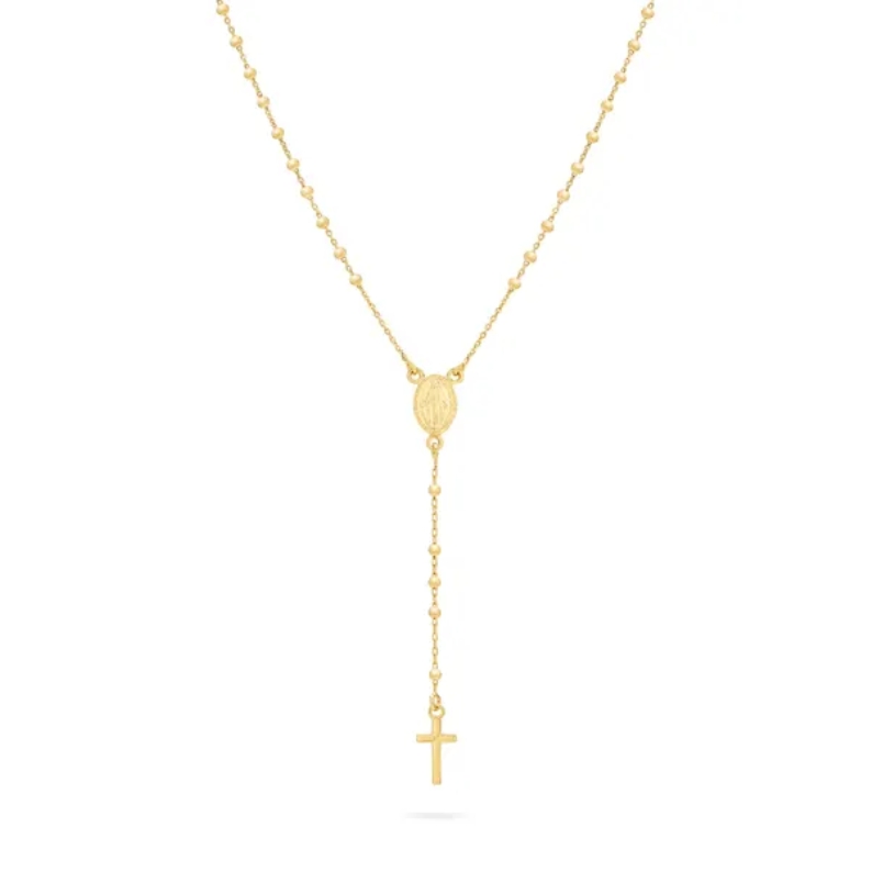 Religious Yellow Gold 925 Sterling Silver Rosary Beads Necklace Gift for Women