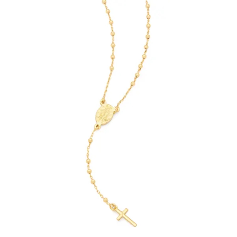 Religious Yellow Gold 925 Sterling Silver Rosary Beads Necklace Gift for Women