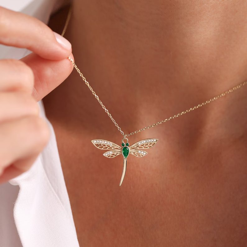 Personalized 925 Sterling Silver Dragonfly Pendant with Birthstone Necklace