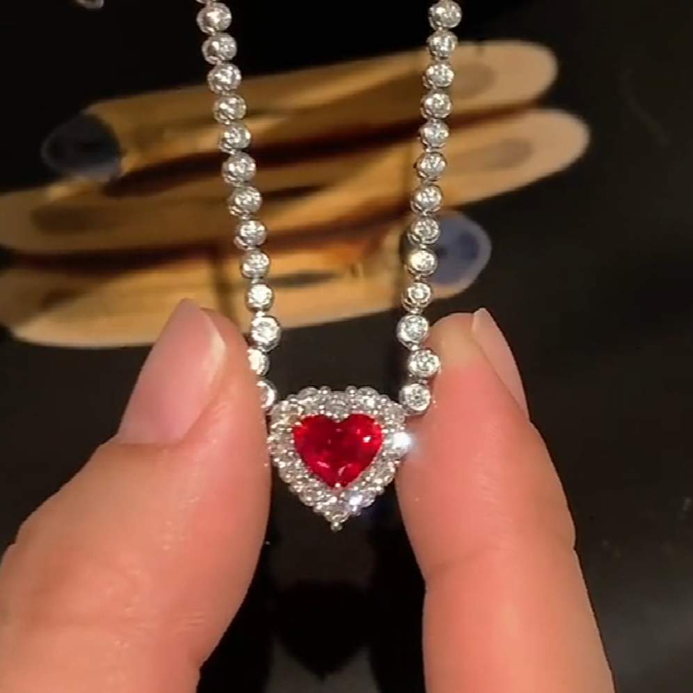 Personalized 925 Sterling Silver Heart-Shaped  Diamond White Pendant with Birthstone Necklace