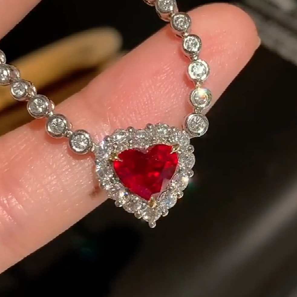 Personalized 925 Sterling Silver Heart-Shaped  Diamond White Pendant with Birthstone Necklace