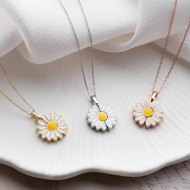 Dainty 925 Sterling Silver Hidden Name Custom Secret Message Daisy Necklace