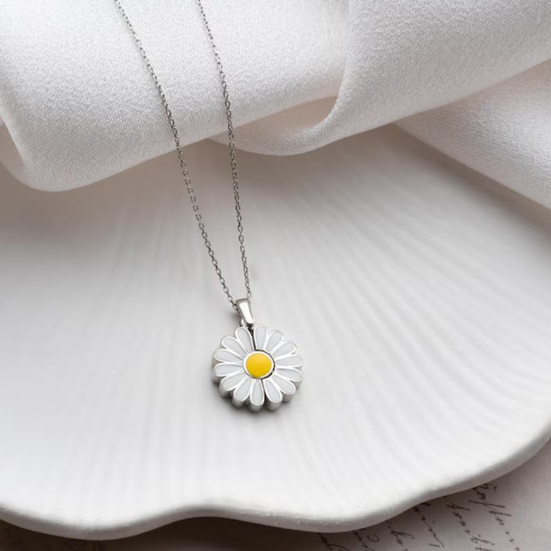 Dainty 925 Sterling Silver Hidden Name Custom Secret Message Daisy Necklace