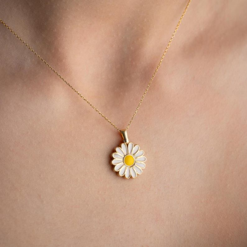Dainty 925 Sterling Silver Hidden Name Custom Secret Message Daisy Necklace