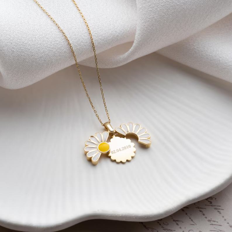 Dainty 925 Sterling Silver Hidden Name Custom Secret Message Daisy Necklace