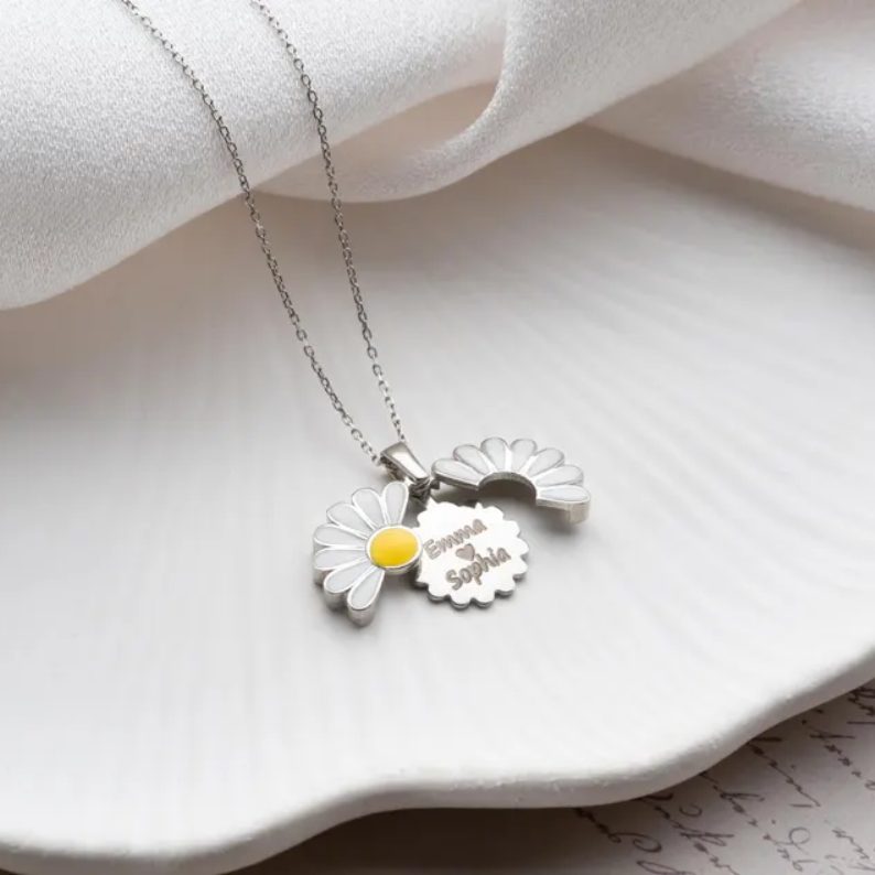 Dainty 925 Sterling Silver Hidden Name Custom Secret Message Daisy Necklace