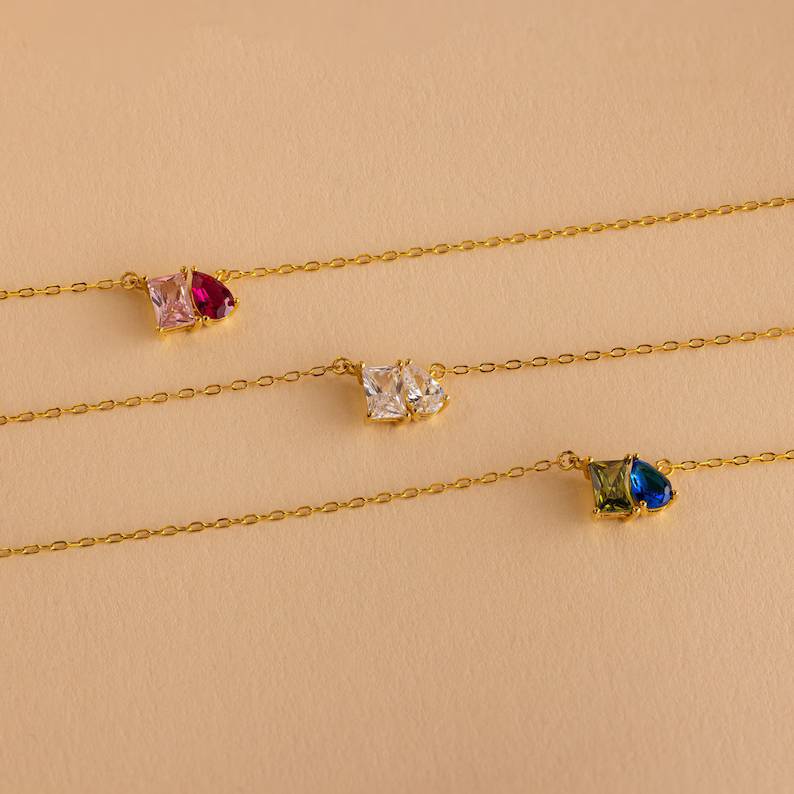 Minimalist 925 Sterling Silver Emerald & Pear Cut Birthstone Necklace Gift for Her