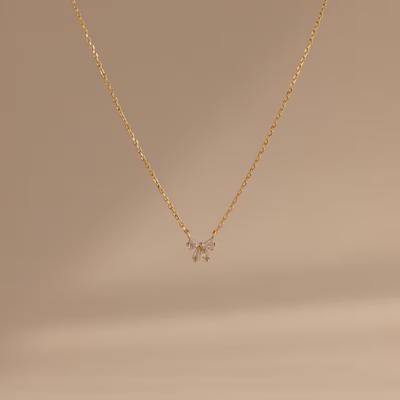 Minimalist Diamond White 925 Sterling Silver Bow Necklace 