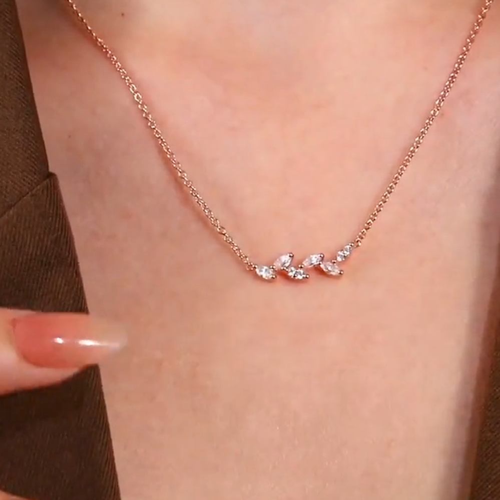 Minimalist Diamond White 925 Sterling Silver Branch Ivy Cluster Necklace 