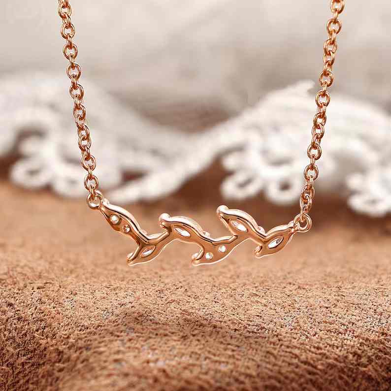 Minimalist Diamond White 925 Sterling Silver Branch Ivy Cluster Necklace 