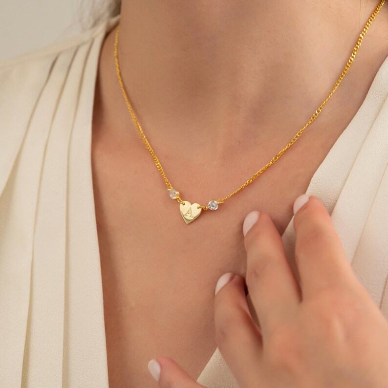 Minimalist Yellow Gold 925 Sterling Silver Initial Birthstone Necklace