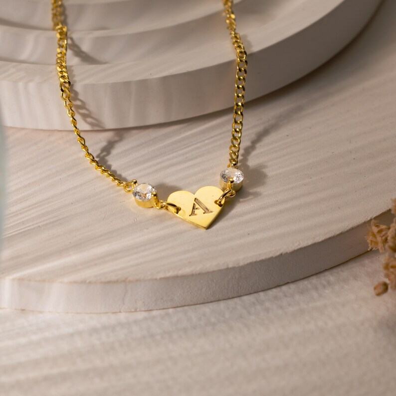 Minimalist Yellow Gold 925 Sterling Silver Initial Birthstone Necklace