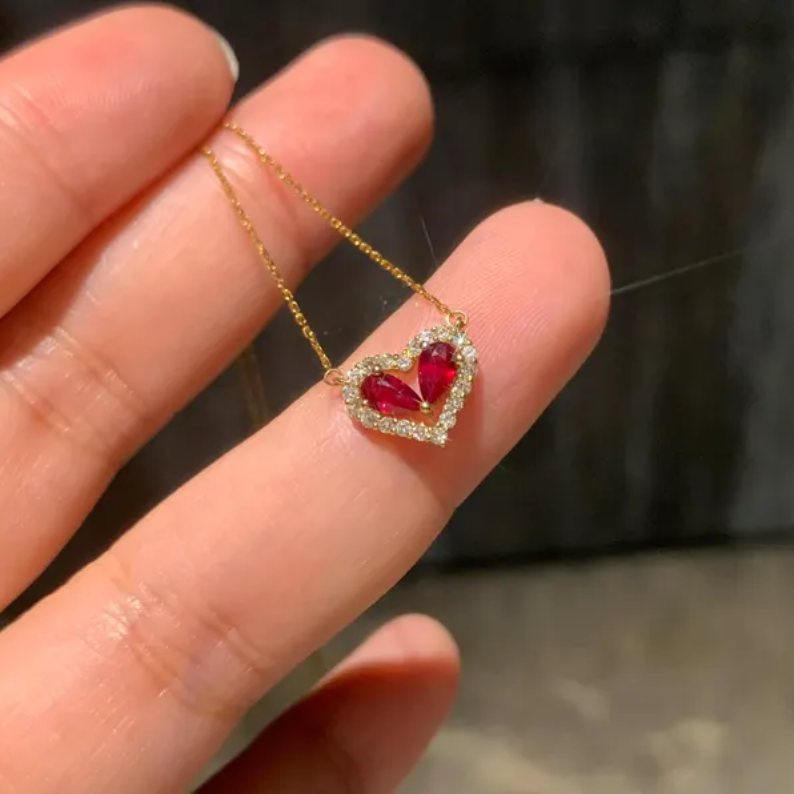 Natural Yellow Gold 925 Sterling Silver Birthstone Heart Pendant Necklace 