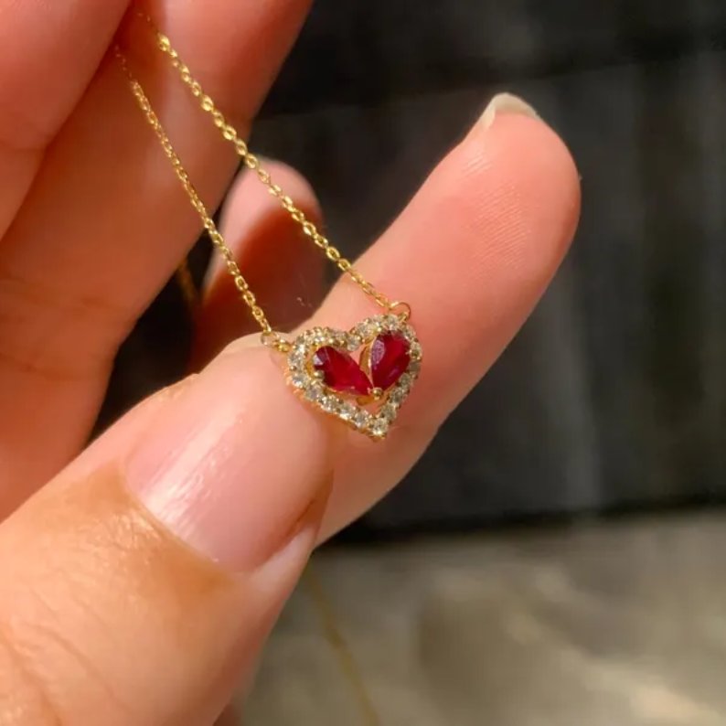 Natural Yellow Gold 925 Sterling Silver Birthstone Heart Pendant Necklace 