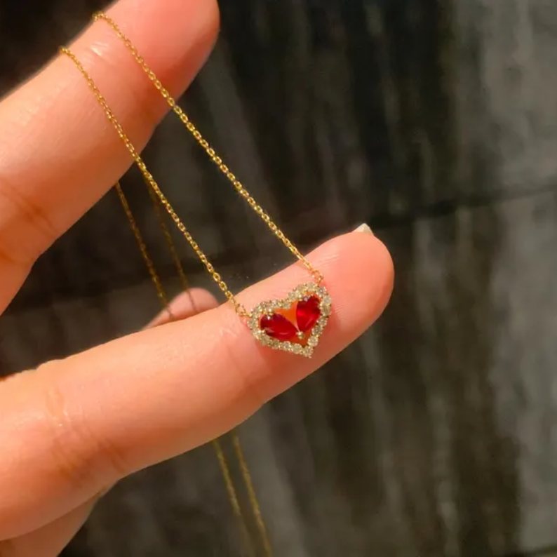 Natural Yellow Gold 925 Sterling Silver Birthstone Heart Pendant Necklace 
