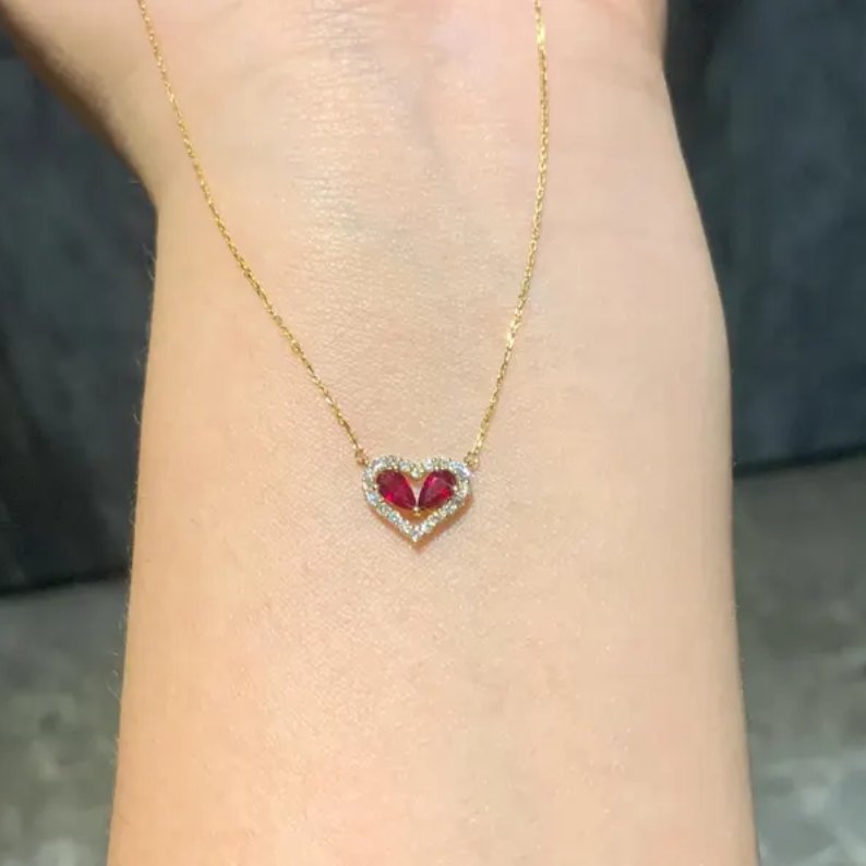 Natural Yellow Gold 925 Sterling Silver Birthstone Heart Pendant Necklace 