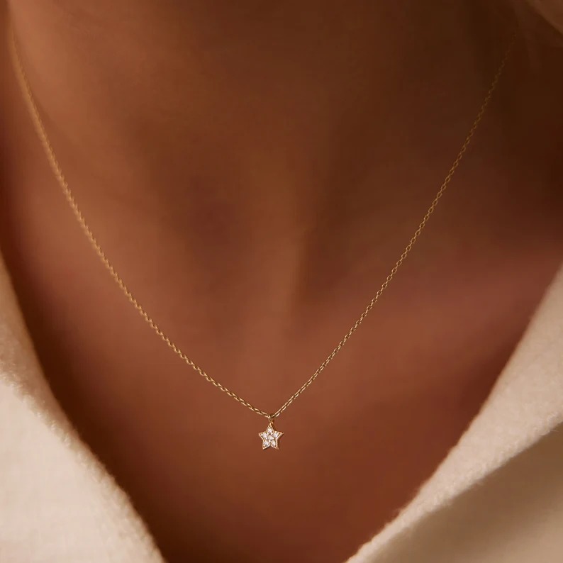 Minimalist 925 Sterling Silver Diamond White Star Necklace