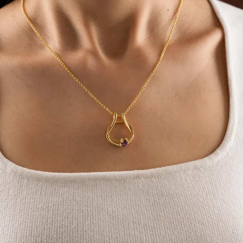 Minimalist Yellow Gold 925 Sterling Silver Horseshoe Ring Holder Necklace