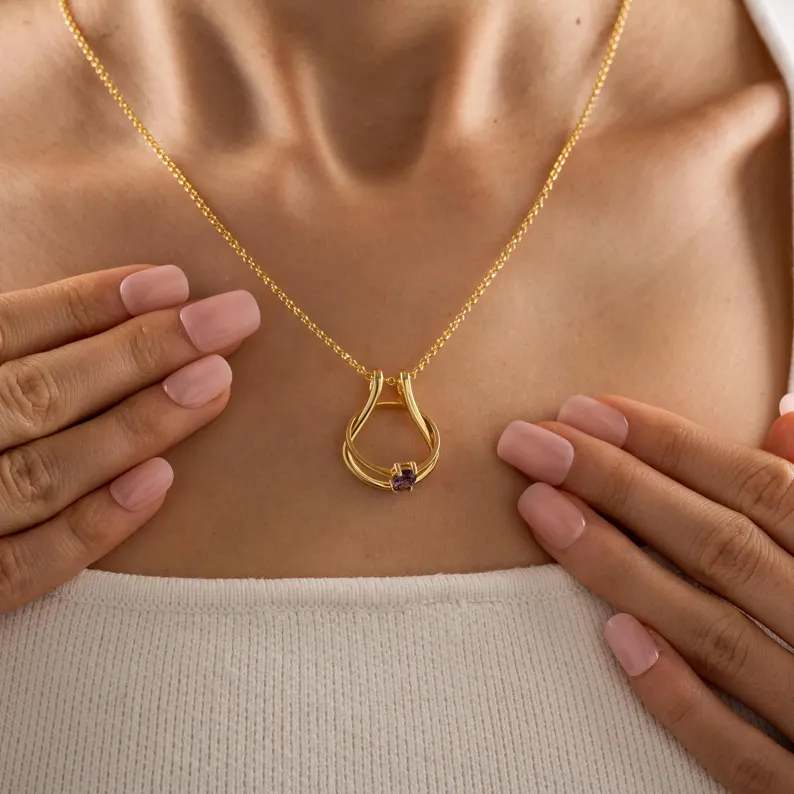 Minimalist Yellow Gold 925 Sterling Silver Horseshoe Ring Holder Necklace