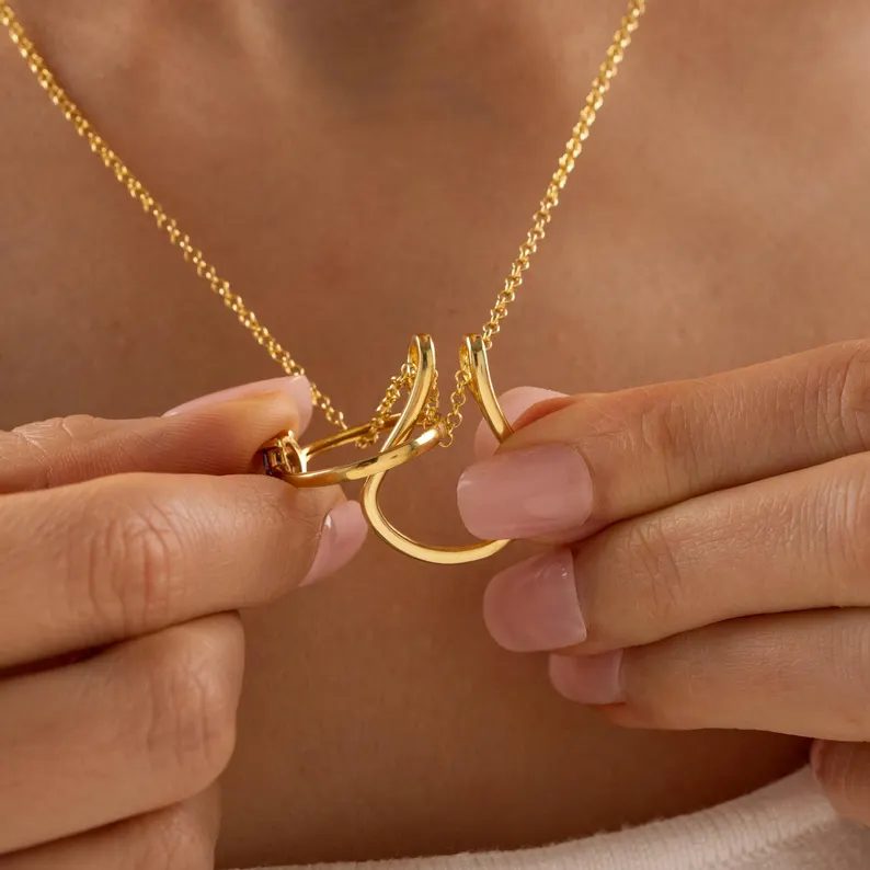 Minimalist Yellow Gold 925 Sterling Silver Horseshoe Ring Holder Necklace
