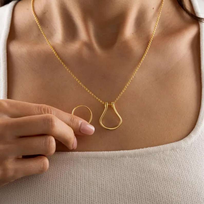 Minimalist Yellow Gold 925 Sterling Silver Horseshoe Ring Holder Necklace