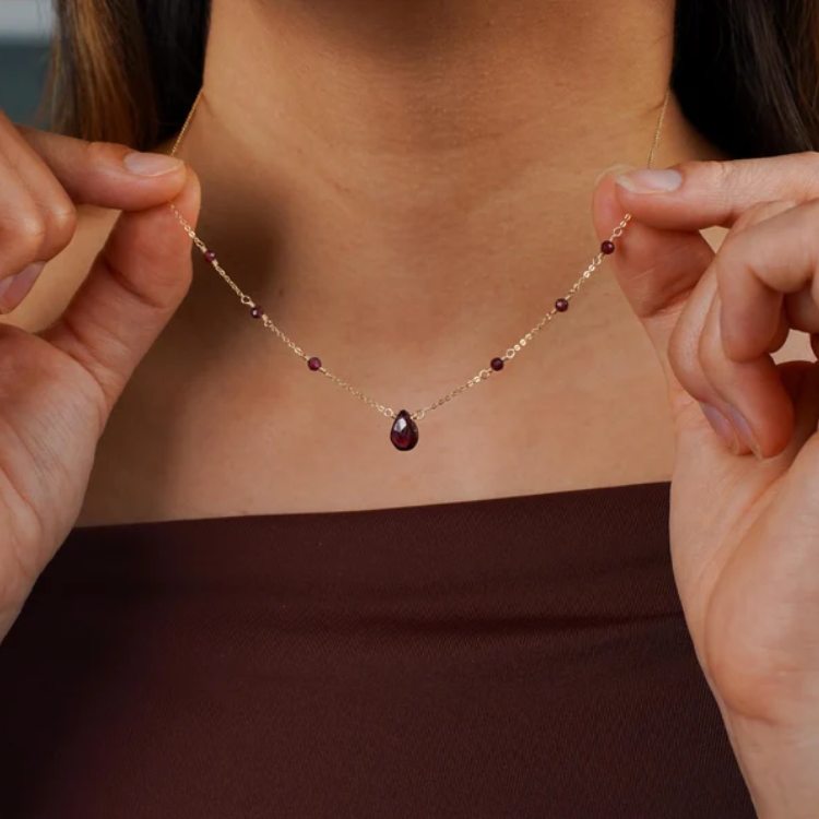 Dainty Yellow Gold 925 Sterling Silver Teardrop Birthstone Pendant Necklace