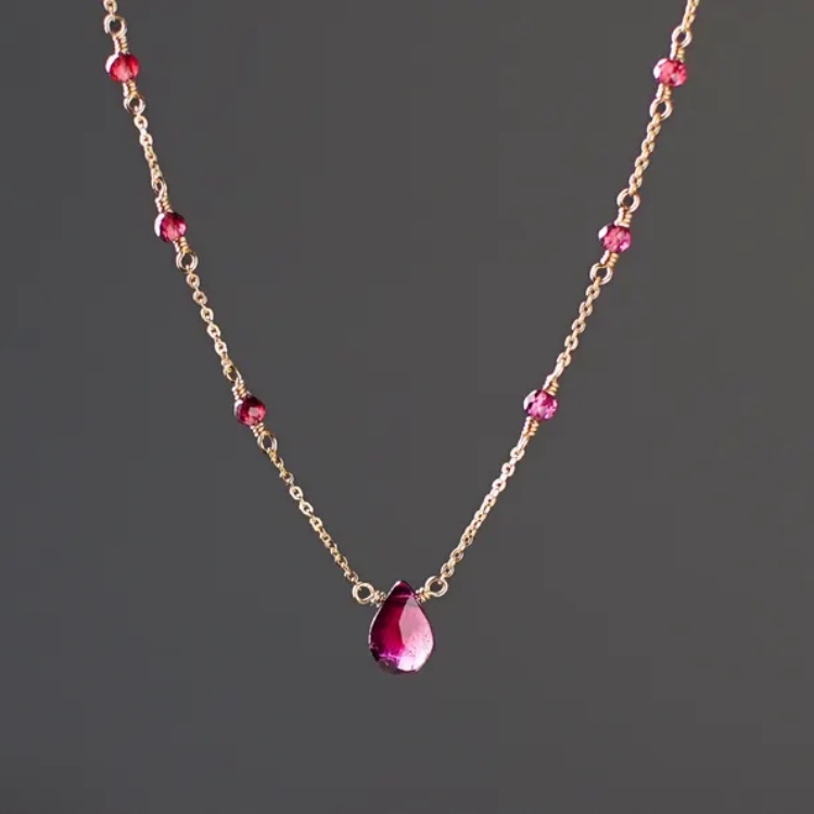 Dainty Yellow Gold 925 Sterling Silver Teardrop Birthstone Pendant Necklace