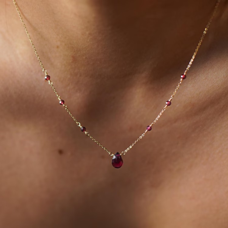 Dainty Yellow Gold 925 Sterling Silver Teardrop Birthstone Pendant Necklace