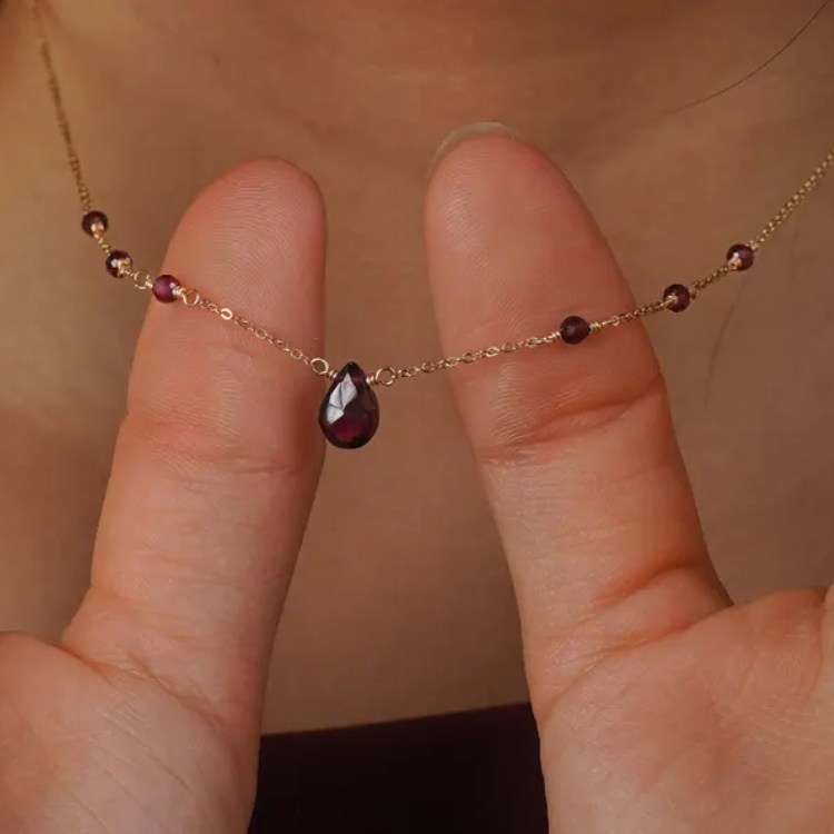 Dainty Yellow Gold 925 Sterling Silver Teardrop Birthstone Pendant Necklace