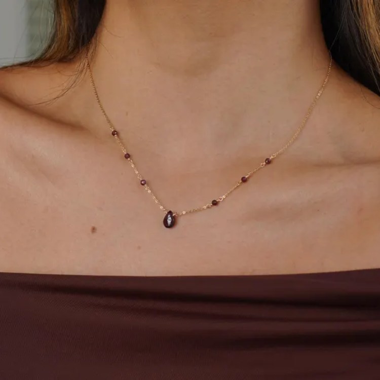 Dainty Yellow Gold 925 Sterling Silver Teardrop Birthstone Pendant Necklace
