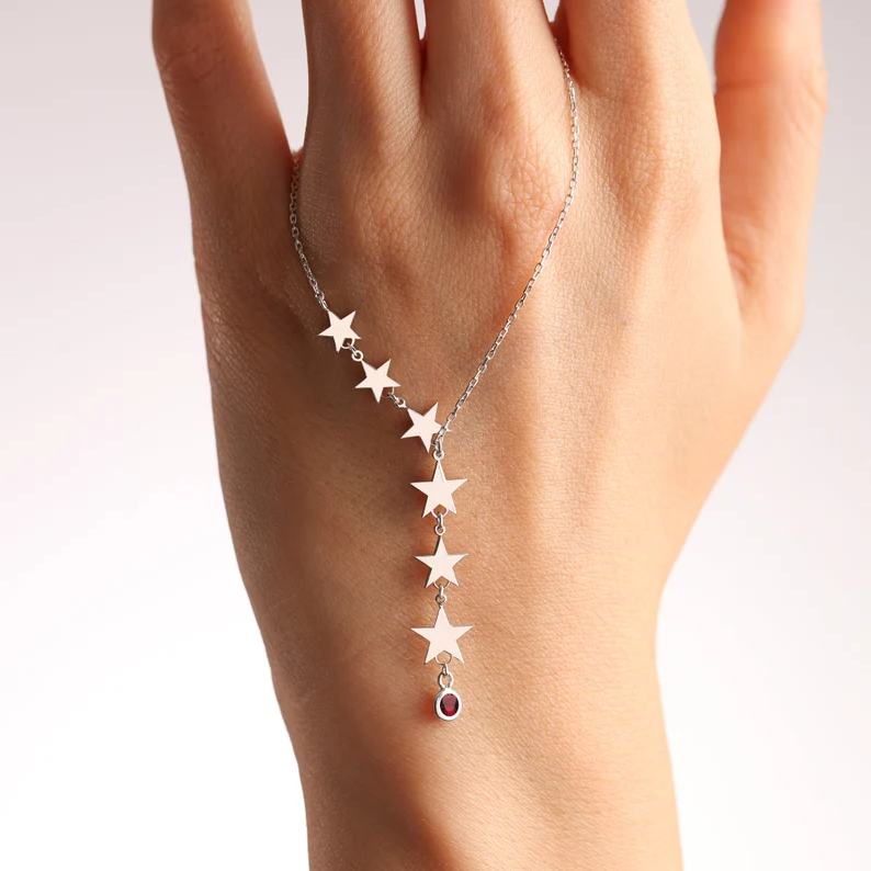 Dainty 925 Sterling Silver Birthstone Star Lariat Pendant Necklace