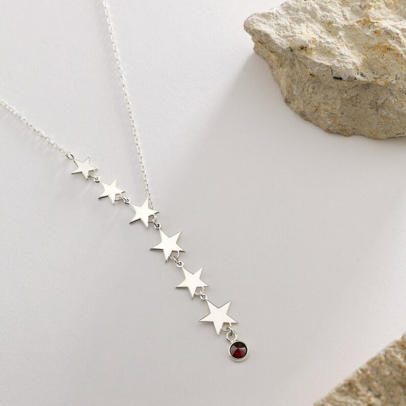 Dainty 925 Sterling Silver Birthstone Star Lariat Pendant Necklace