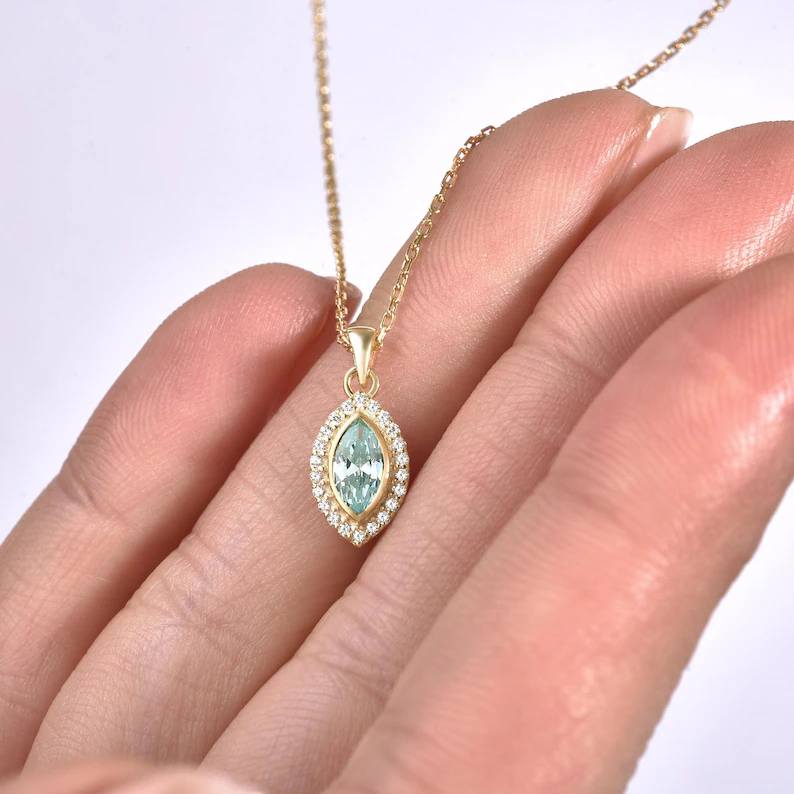 Minimalist Yellow Gold 925 Sterling Silver Marquise Birthstone Pendant Necklace