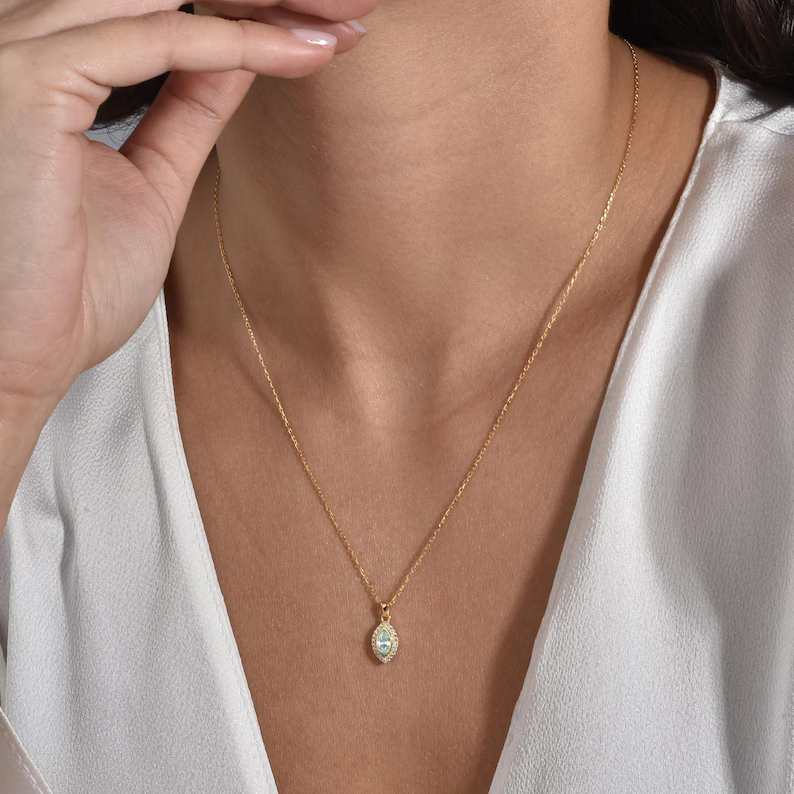 Minimalist Yellow Gold 925 Sterling Silver Marquise Birthstone Pendant Necklace
