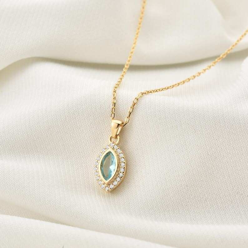 Minimalist Yellow Gold 925 Sterling Silver Marquise Birthstone Pendant Necklace