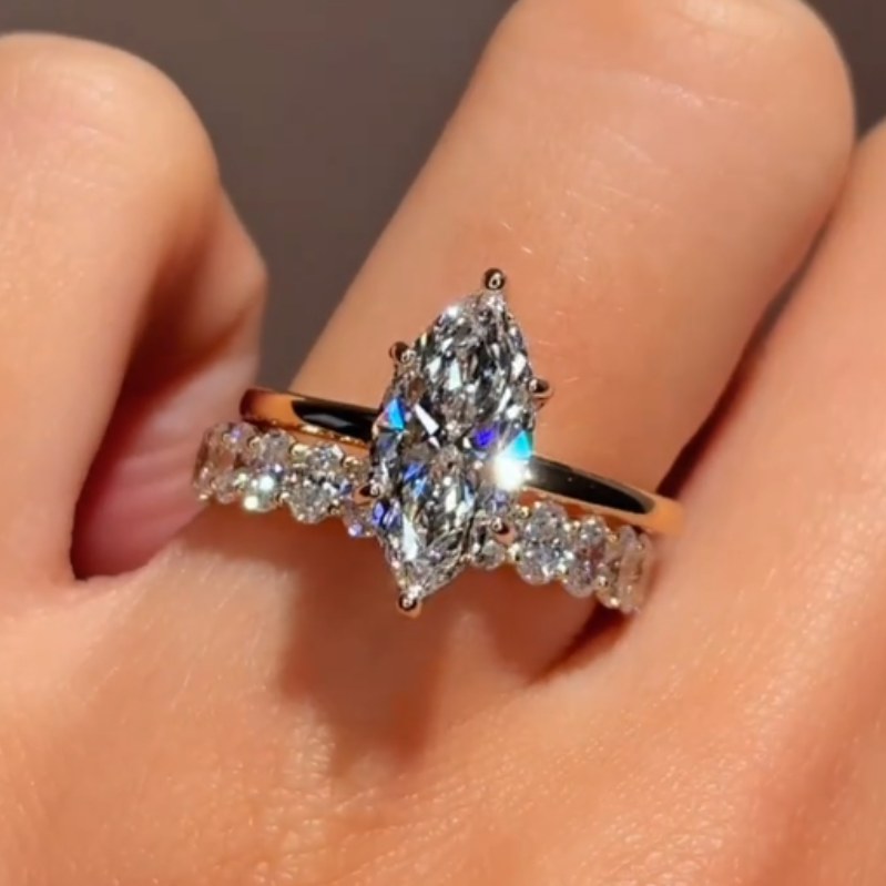 Marquise Cut Diamond White 3-Piece 925 Sterling Silver Bridal Ring Set